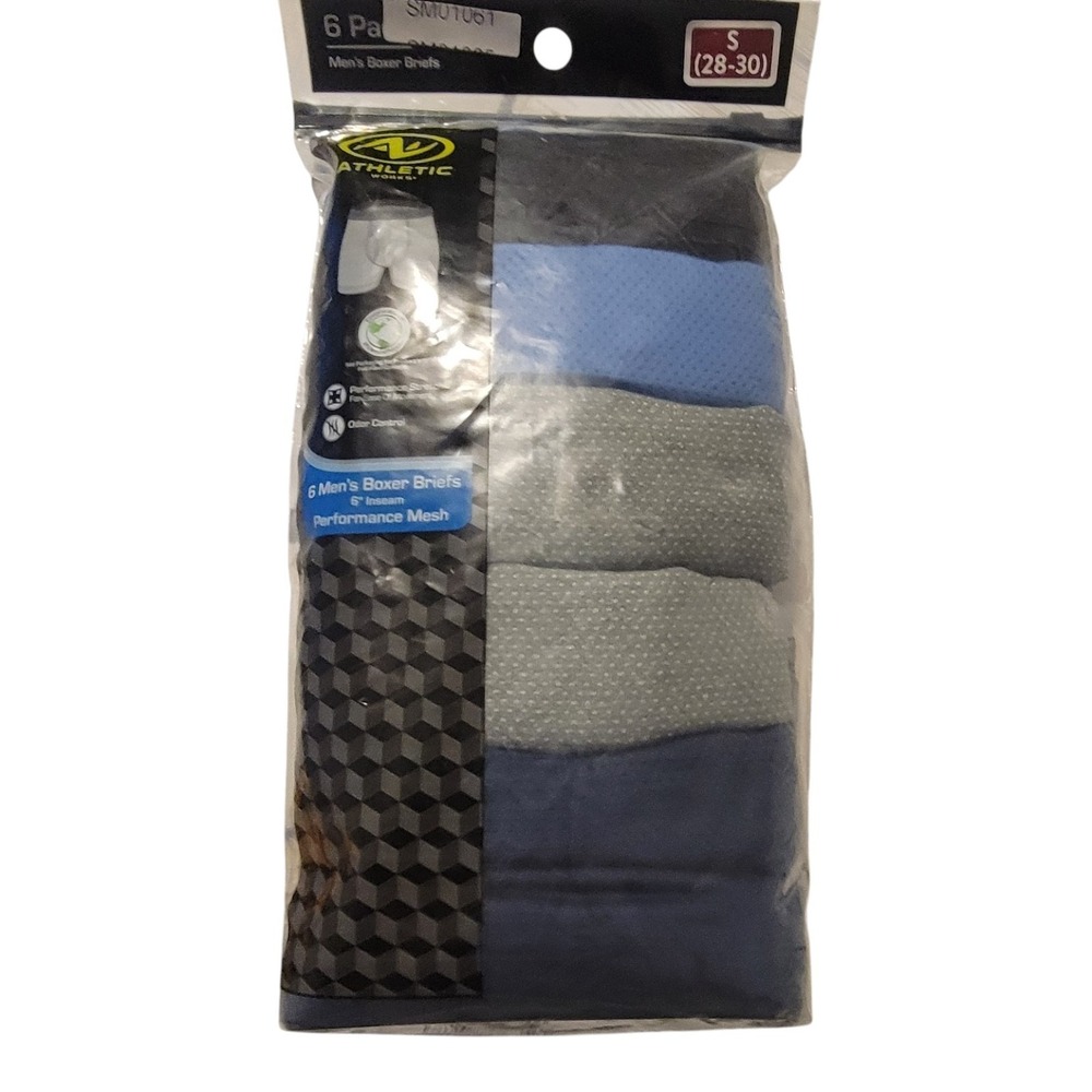 Athletic Works 6 Pack Mens Performance Mesh 6" Inseam Boxer Briefs Sz S (28-30)